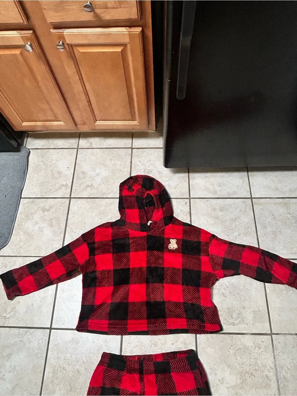 Kids Red and Black Buffalo Plaid Hooded Pajama Set